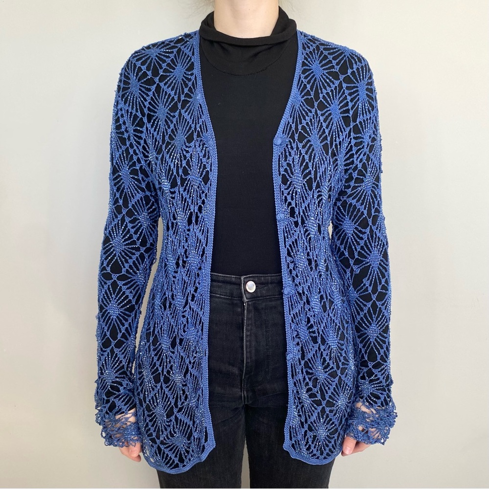 Handmade crochet knit beaded cardigan sweater. 💙